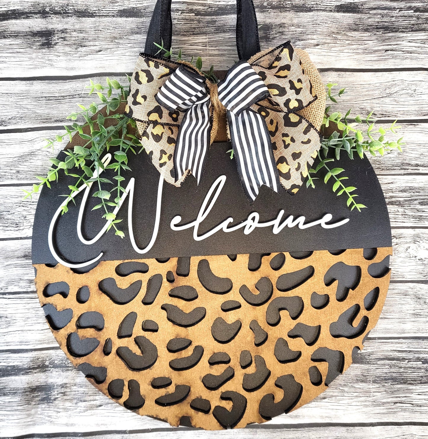 Welcome Leopard Print Door Hanger