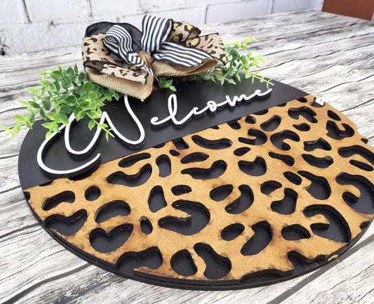 Welcome Leopard Print Door Hanger